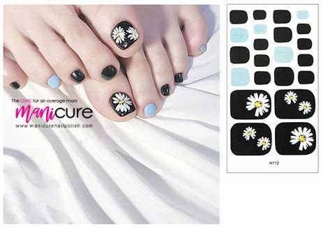 ManiCURE Nail Polish - Vente Nail Art/Autocollant pour les ongles - Bandes de vernis à ongles au fini bleu et noir Daisy3