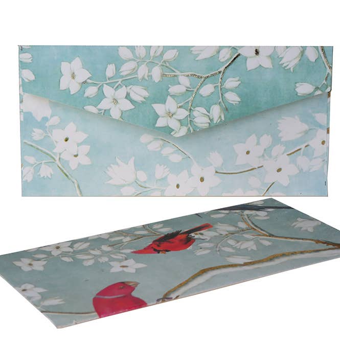 Envelope with exotic birds motif 18th century soft blue for wholesale by Epigram