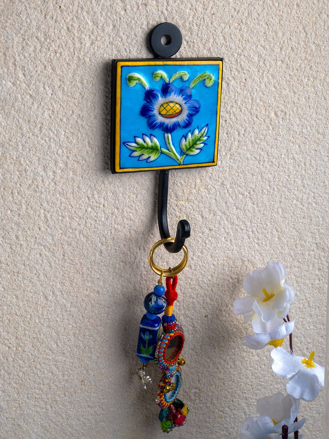 KNOBCO - Wholesale Wall Hook - Multicolor Square Shape Handmade Colorful Ceramic Coat Hook Towel Hook, Decorative Wall Hook, Coat Hanger Keys Hook, Embossed Hook0