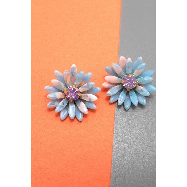 JOSSLYN by wall to wall - Wholesale Stud/Post Earrings - RESIN RHINESTONE DAISY STUD EARRINGS | 80E750