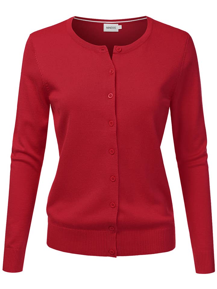 NINEXIS - Wholesale Cardigan - Women's - AWOCAL310_Button Down Soft Knit Long Sleeve Cardigan Sweater7