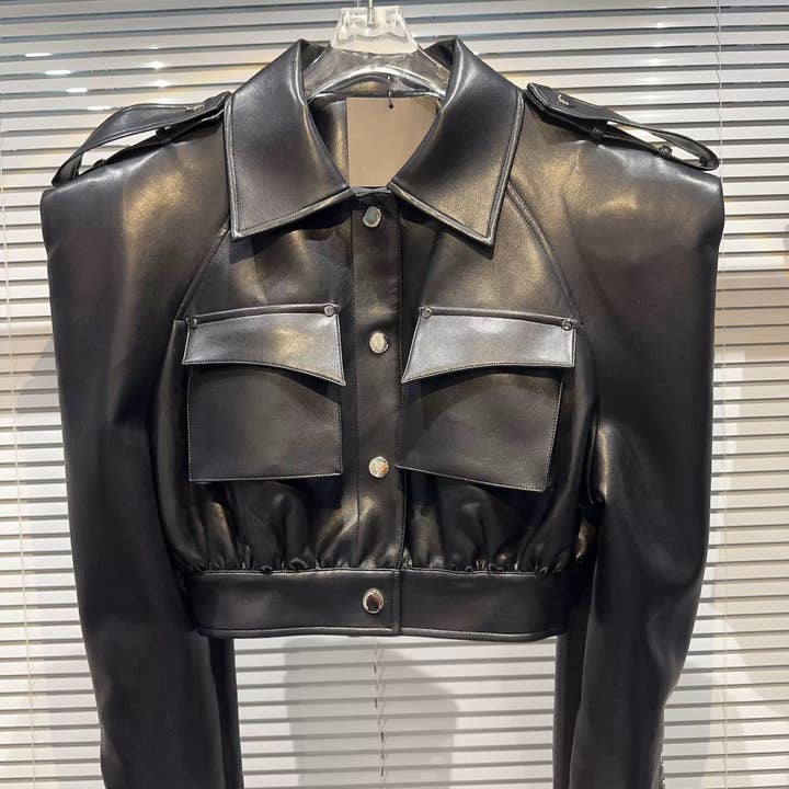 Productseeker – Casaco de couro - Mulher por atacado – JK194Casaco de Estilo Outono com Ombreiras em Pele Sintética3