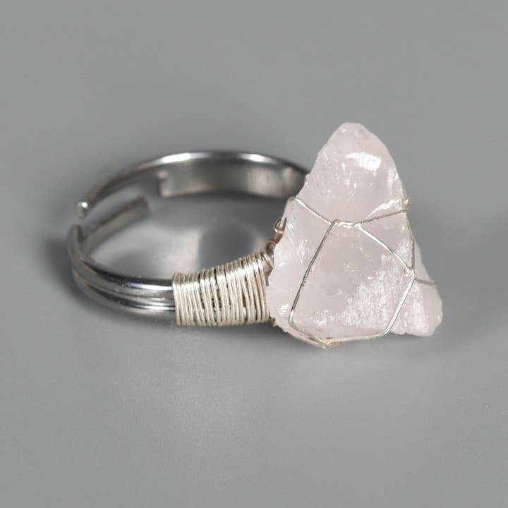 Mio Queena - Wholesale Cocktail/Statement Ring - Natural Irregular Rough Stone Wound Copper Wire Ring19