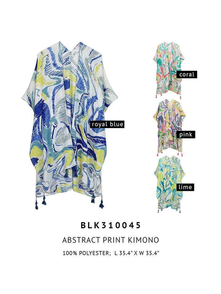Hana - Wholesale Kimono - Women's - Abstract Print Tassel Summer Kimono7