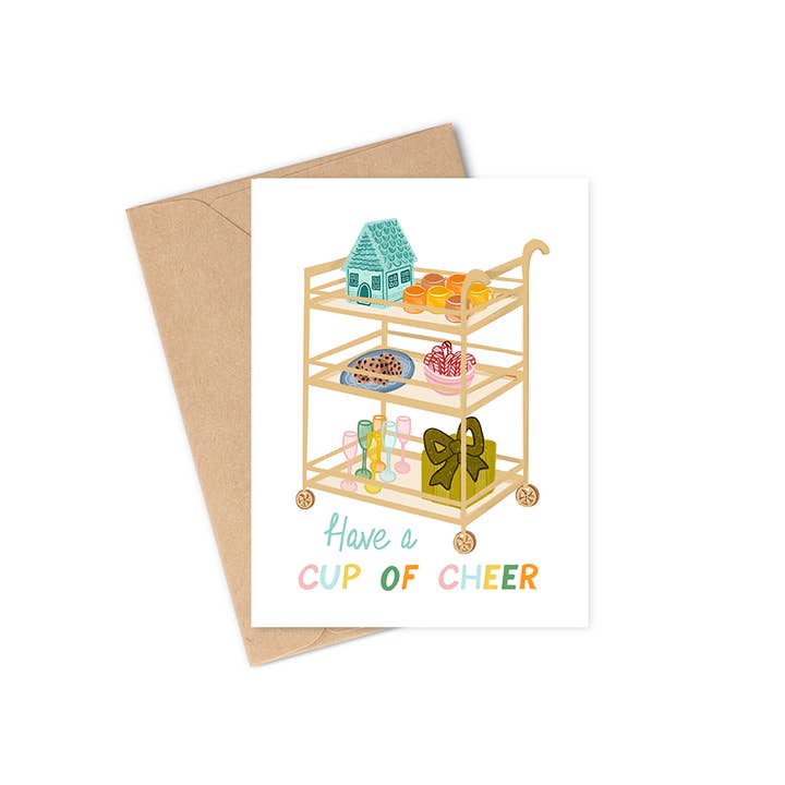 Drink Cart Holiday Greeting Card for wholesale by Lauren Felice