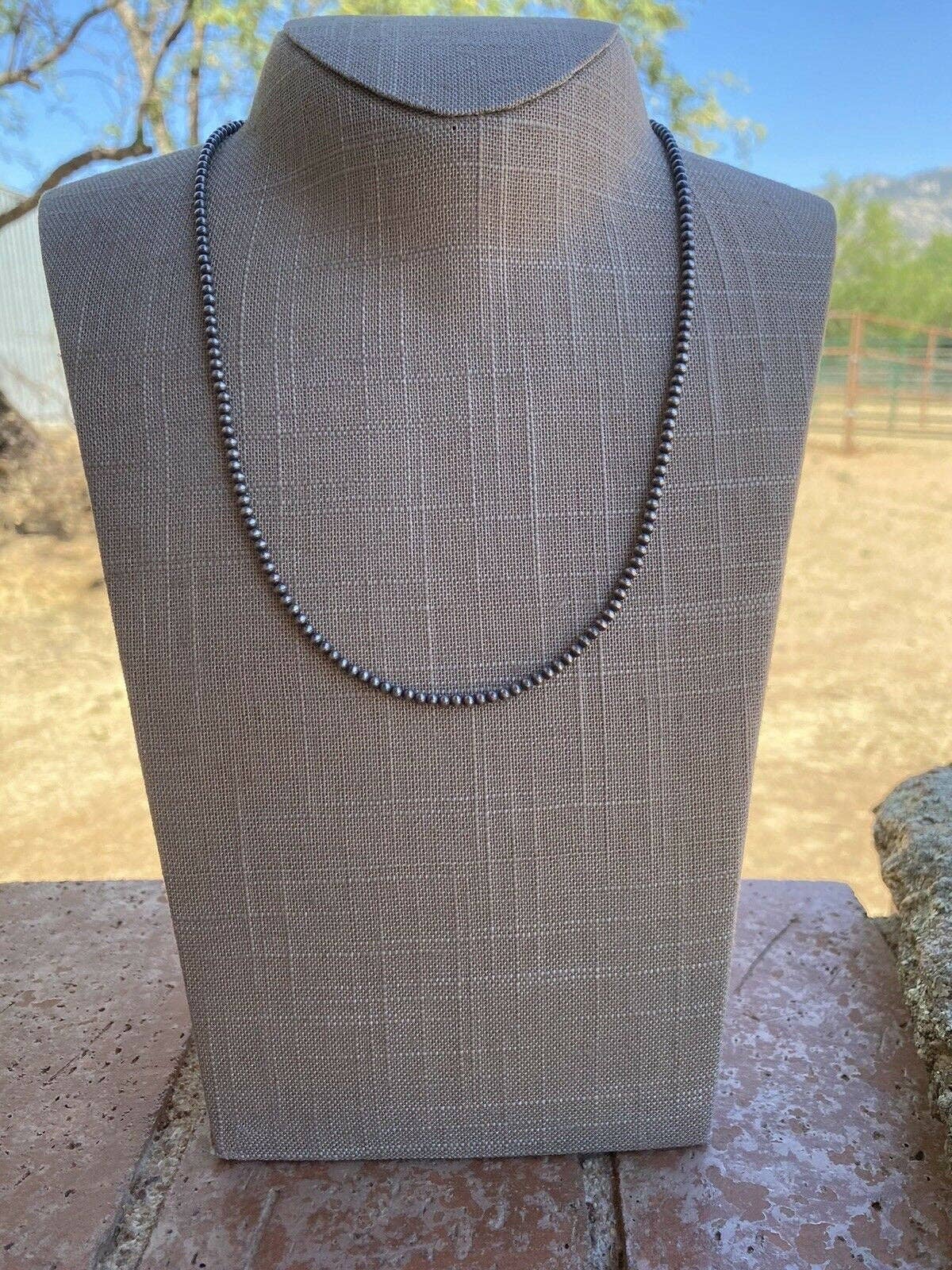 Nizhonitradersllc - Wholesale Beaded/Pearl Necklace - 3mm Sterling Silver Navajo Pearl Style Beaded Necklace1