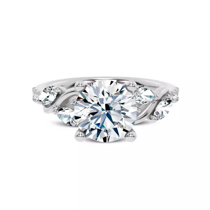 Curved Vine Diamond Round Engagement Ring for wholesale by Caratina