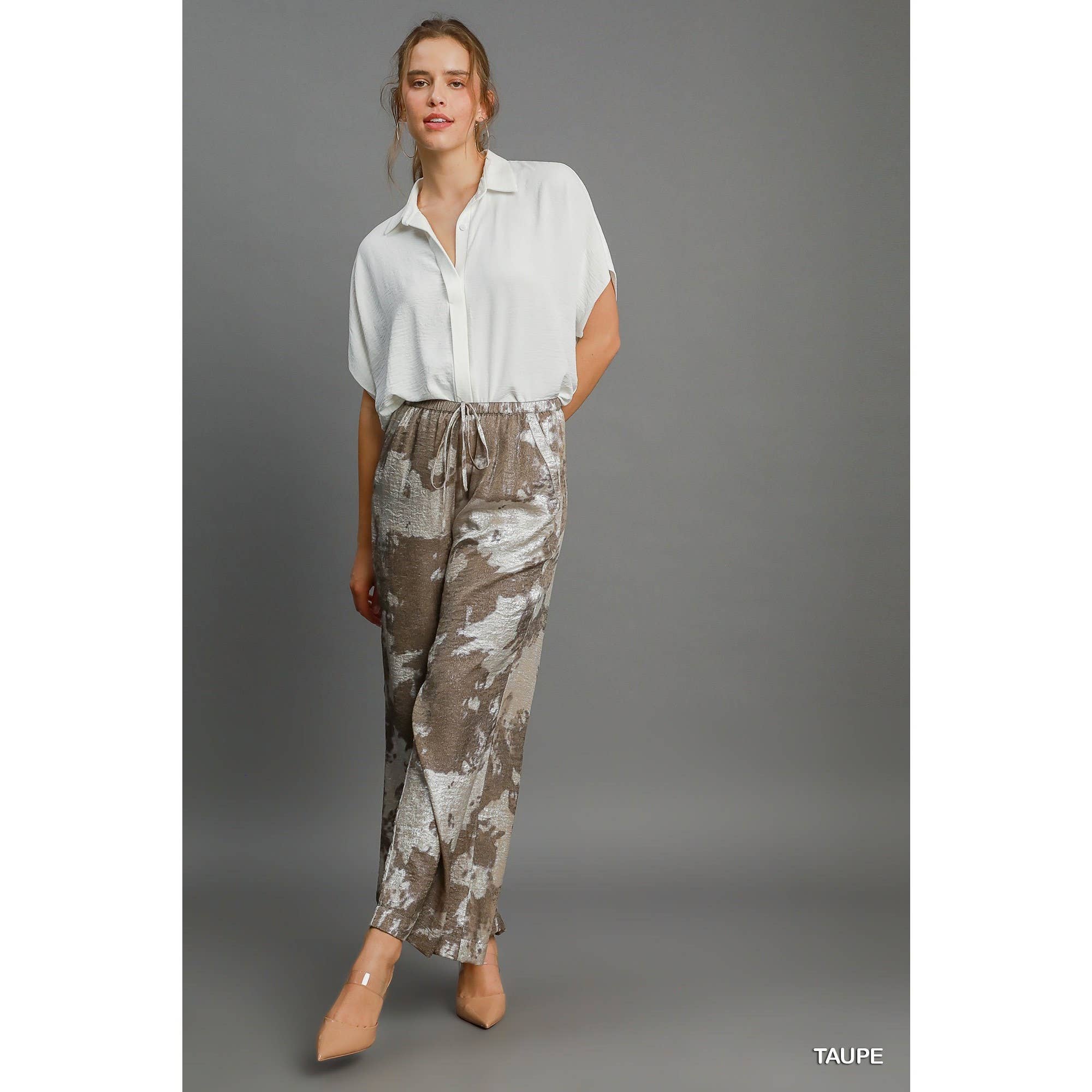 BNS - Wholesale Pants - Women's - Metallic Wide Leg Pants with Pockets n Drawstring13