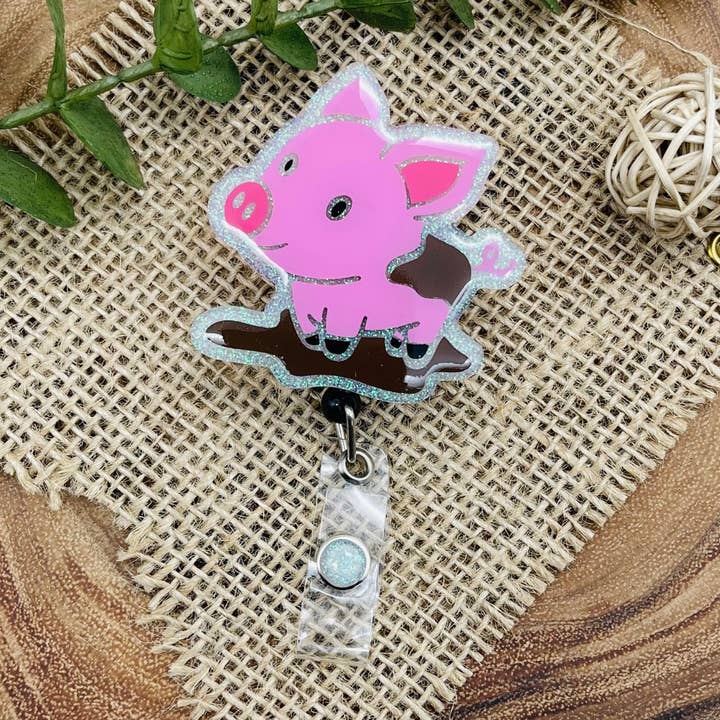 Pig Glitter Badge Reel por atacado de Velaris Wood and Vinyl