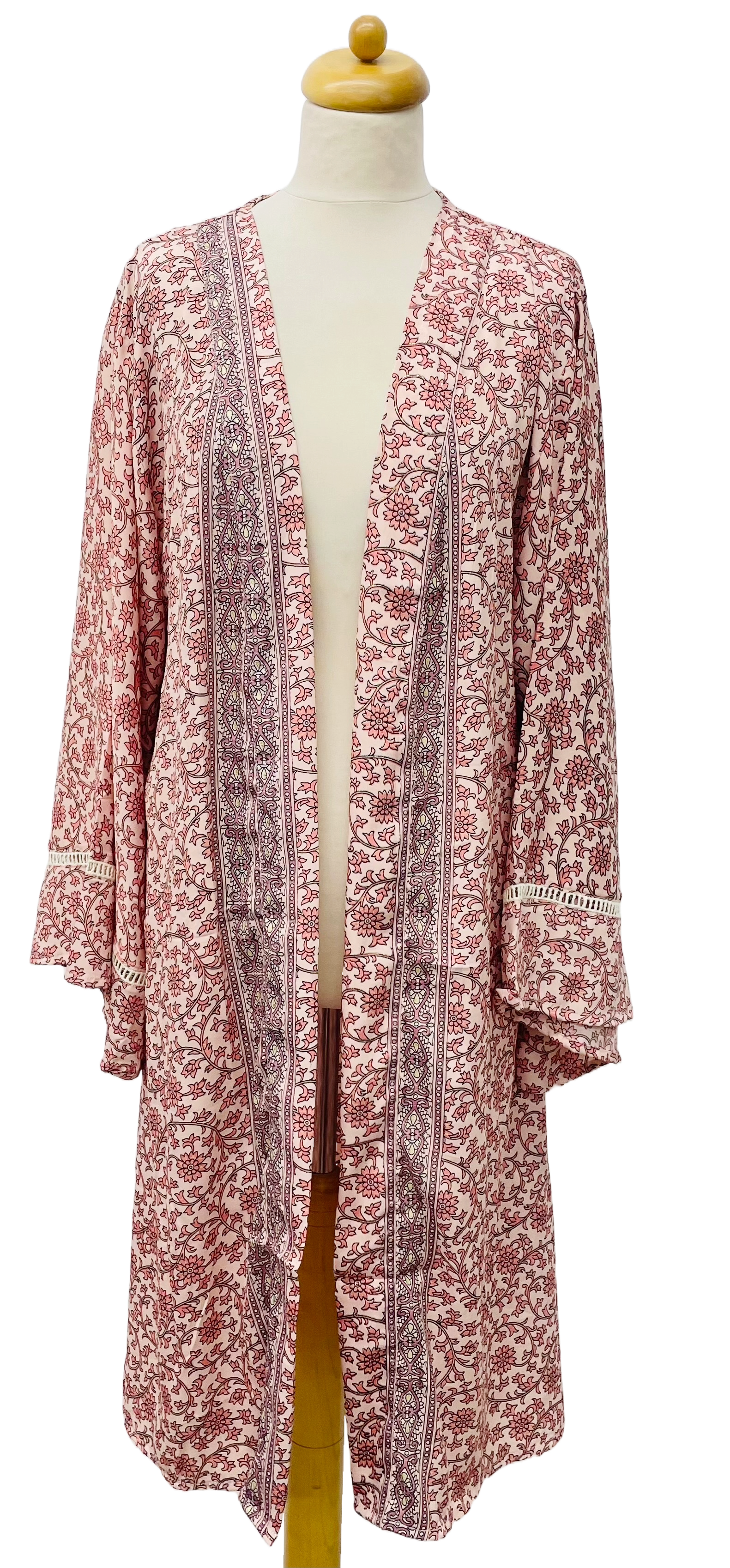 (TURQUOISE - ROSE - VERT AQUA) Kimono long femme en soie froide 100 % à imprimé floral en vente sur Faire4