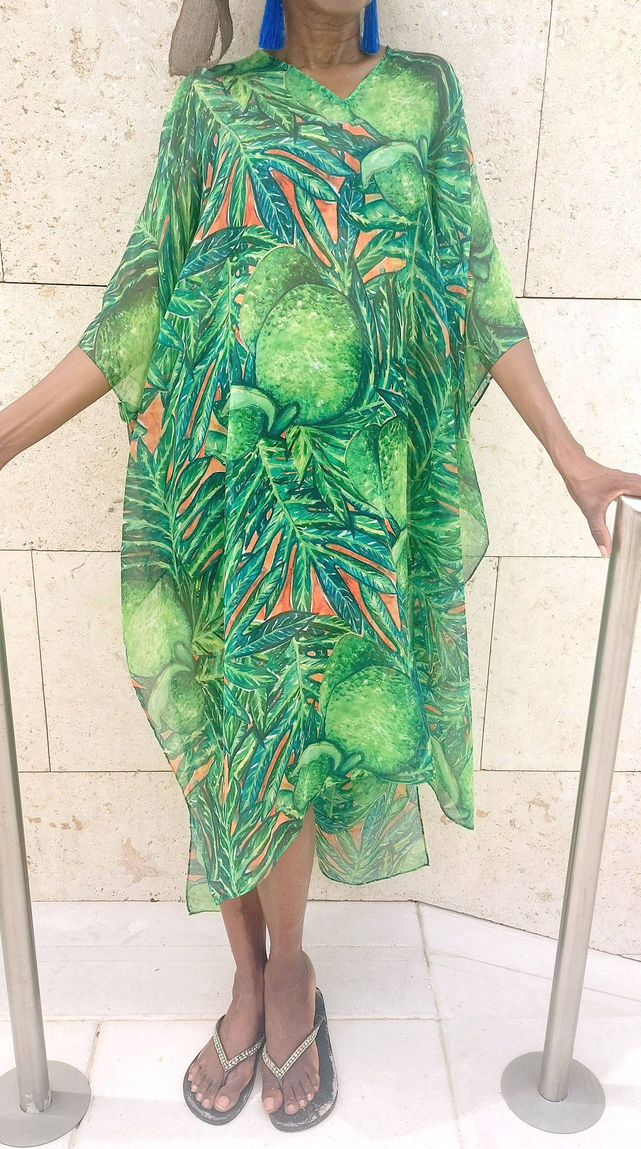Ebonaiti - Wholesale Swim Cover Up - Women's - Kaftan Kimono Beach Cover Bread Fruit Painting Design1