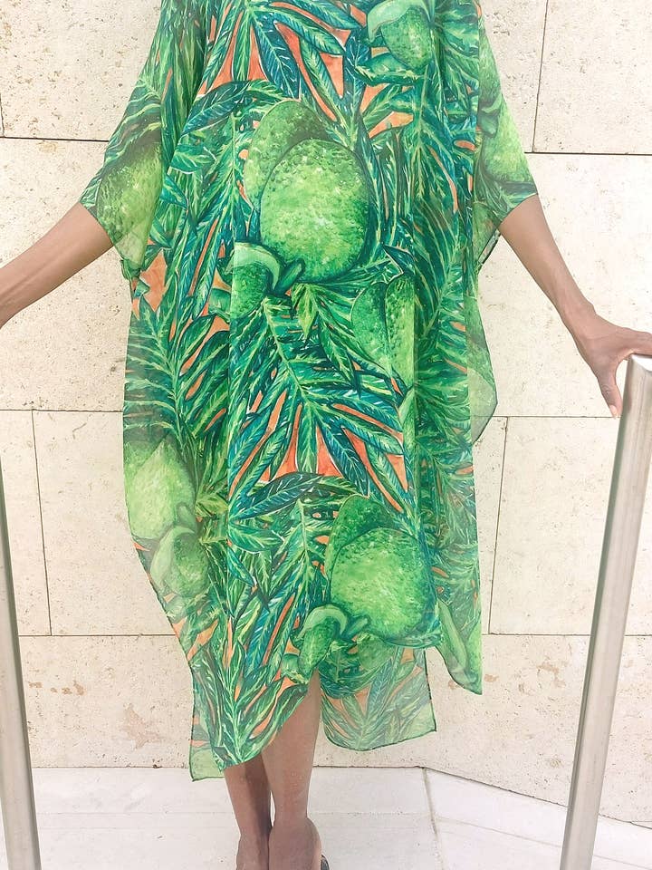 Ebonaiti - Wholesale Swim Cover Up - Women's - Kaftan Kimono Beach Cover Bread Fruit Painting Design1