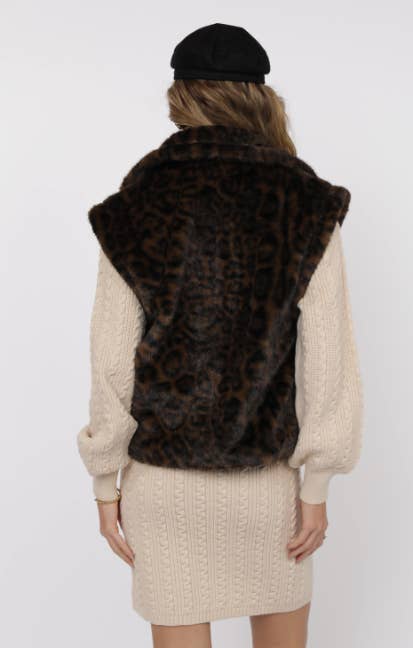 Sage The Label - Vente Pull sans manches – femme - Gilet surdimensionné en fausse fourrure léopard Waverly : MARRON NOIR1