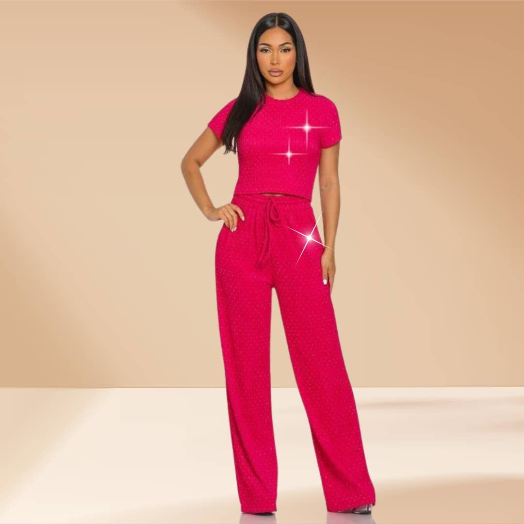 Celystrends – Engroshandel Top- og buksesæt (IKKE Loungewear) - Dame – Pyntet todelt buksetsæt med kort top og snoretræksbukser12