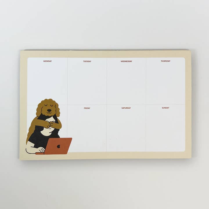 Taccuino settimanale con Golden Doodle – Taccuino da scrivania con cane per la vendita all'ingrosso da parte di Sungy Side Up