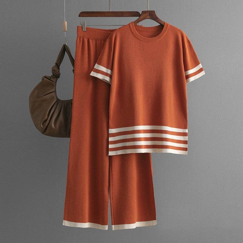 Sheer Trend – Engroshandel Loungesæt - Dame – Strikket todelt sæt med farveblok, stribemønster og delt kant10