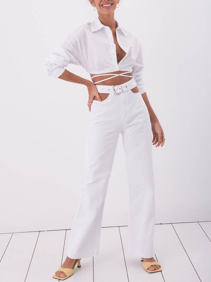 Hvide Denim Bukser Med Udskåret Lomme for engroshandel hos BSL