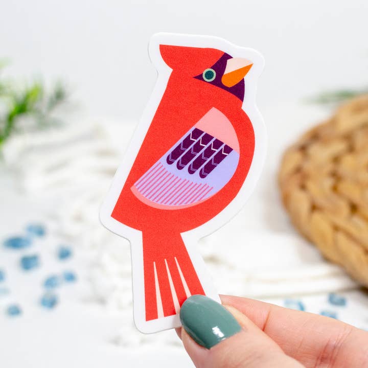 Paper Pattern Silk - Vente Autocollant - Autocollant en vinyle Red Cardinal Modern Bird 1,6 x 3 pouces0