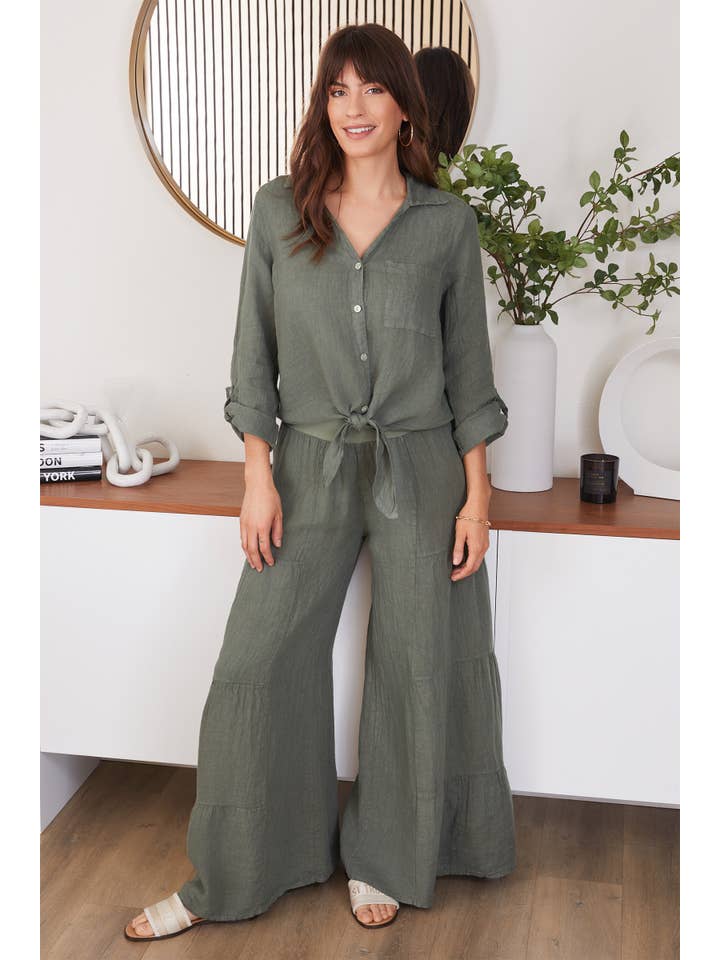 MILIO MILANO - Wholesale Button Down Shirt - Women's - LINEN CROPPED TIE BUTTON FRONT TOP (8597/255020)