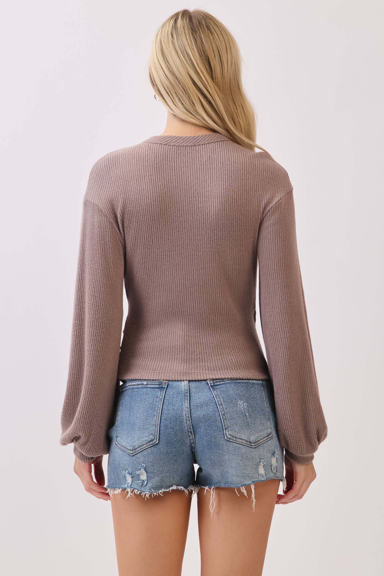 Final Touch - Wholesale Knit Top - Women's - Brush Ribbed Surplice Long Sleeve Top - NT315412