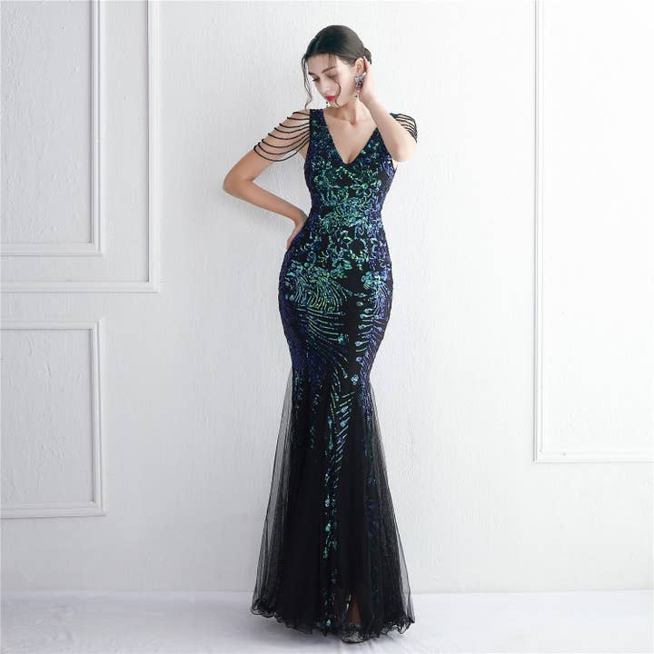 VividLux - Wholesale Gown - Women's - Sequin Mesh Craft Beaded Elegant Fishtail Dress _ Perfect for Annual Meetings7