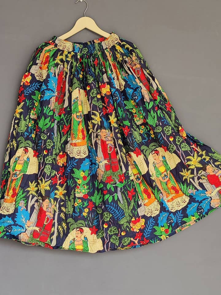 Indian Floral Cotton Maxi Skirt Free Size Beach Wear Dress for wholesale by Bhawana Handicrafts