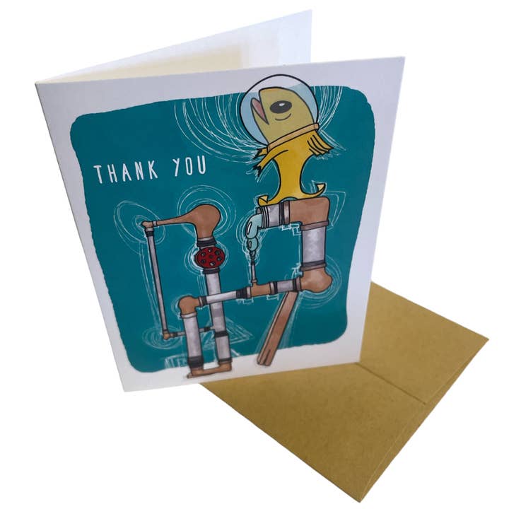 Thank You Note Card (Glad guldfisk med vattenledningar) för wholesale av Sweet Pea Cole