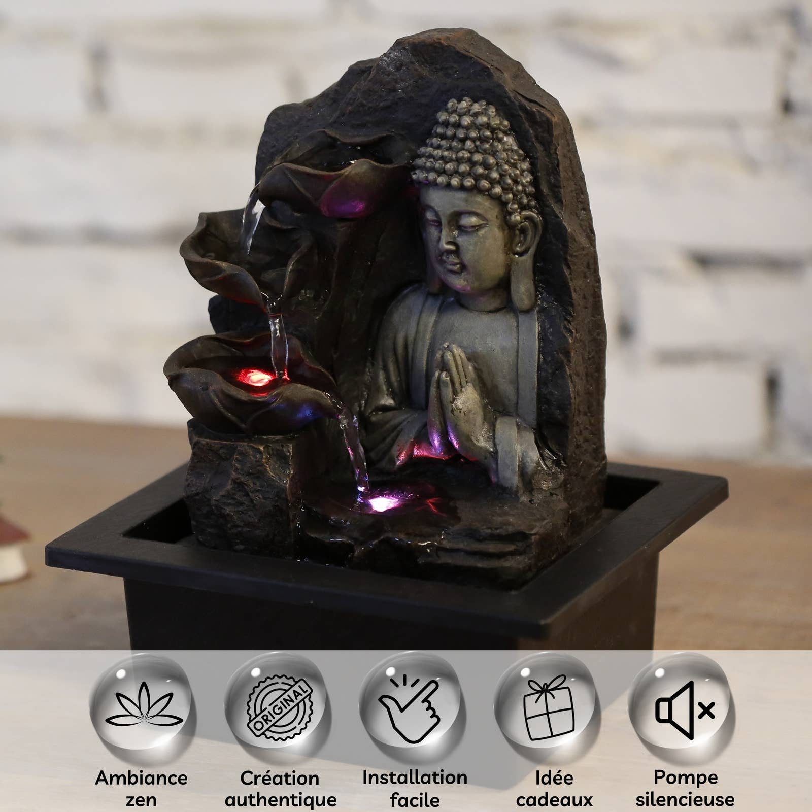 Zen'Arôme – Ornamento por atacado – Fonte Buddha Spiritualidade - Atmosfera Zen com Luzes LED2