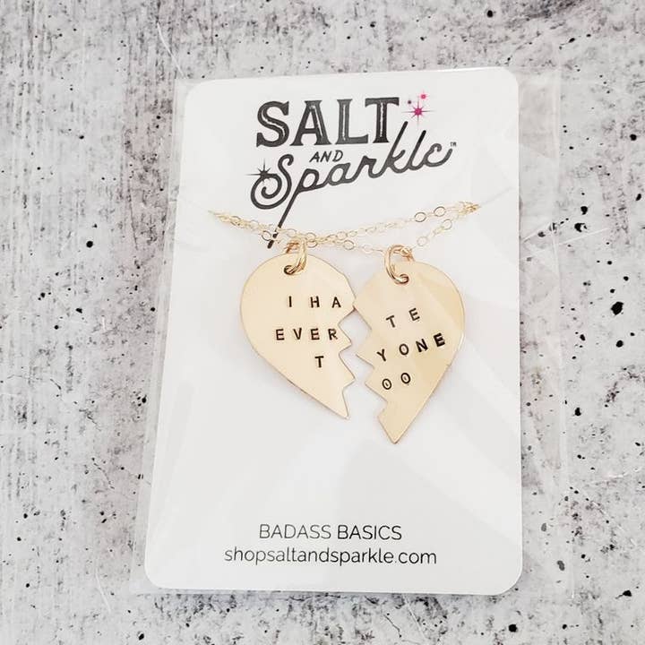 Salt and Sparkle - Wholesale Pendant/Charm Necklace - BEST BITCHES Broken Hearts Friendship Necklace