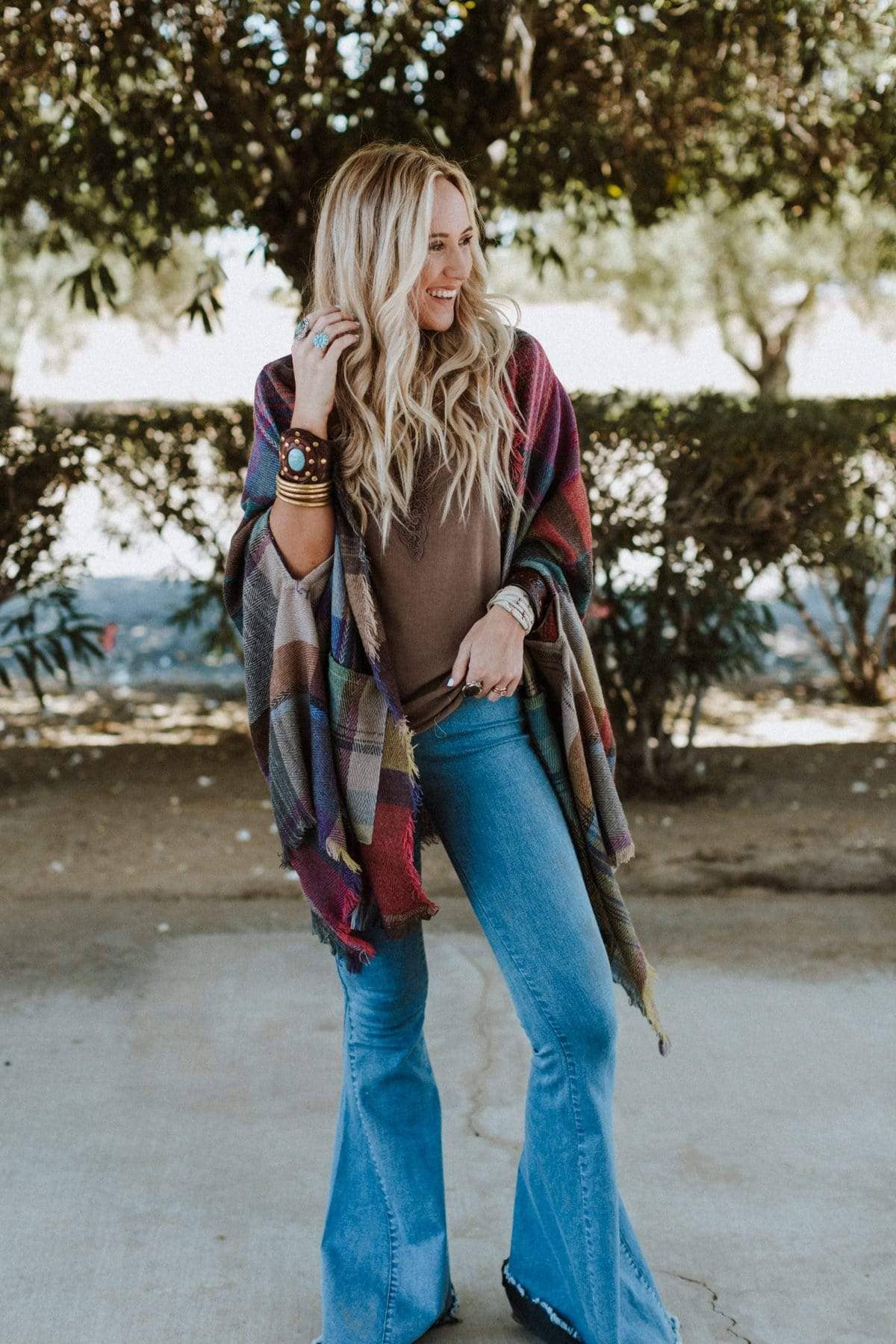 Cozy Plaid Pocket Ruana Wrap - Fuchsia for wholesale on Faire3