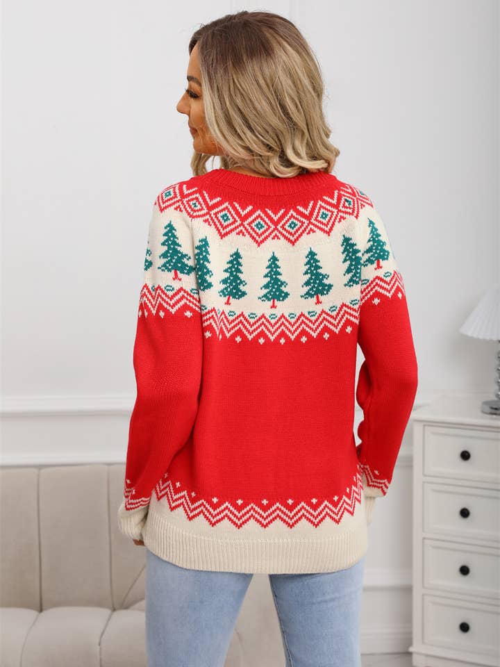 RED Loose long-sleeved knitted Christmas sweater for wholesale on Faire5