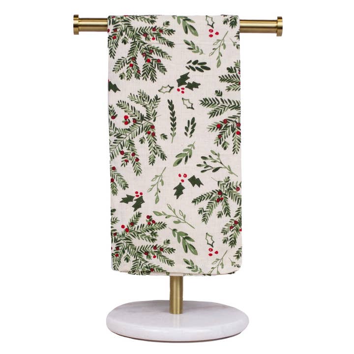 Holiday Foliage Hand Towel Cream/Green 20x28 for wholesale by The Royal Standard