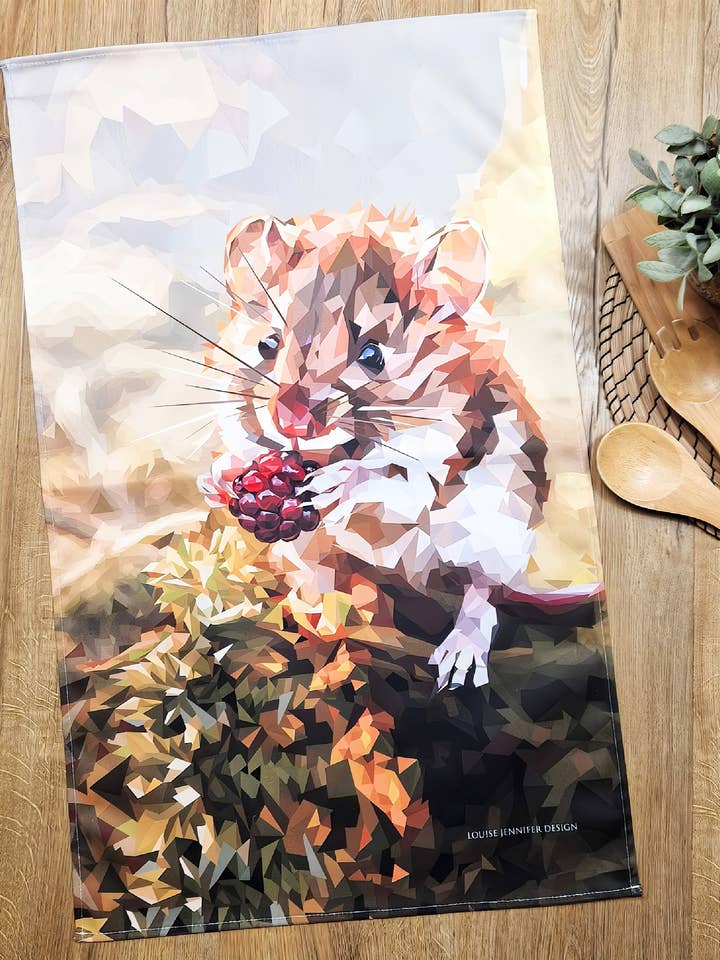 FIELD MOUSE tea towel - 100% cotton *NEW for wholesale by Louise Jennifer Design