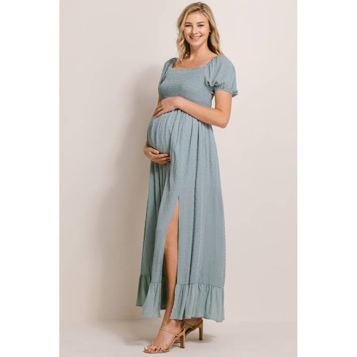 Hello Miz - Wholesale Dress - Maternity - Square Neck Puff Sleeve Maternity Maxi Dress