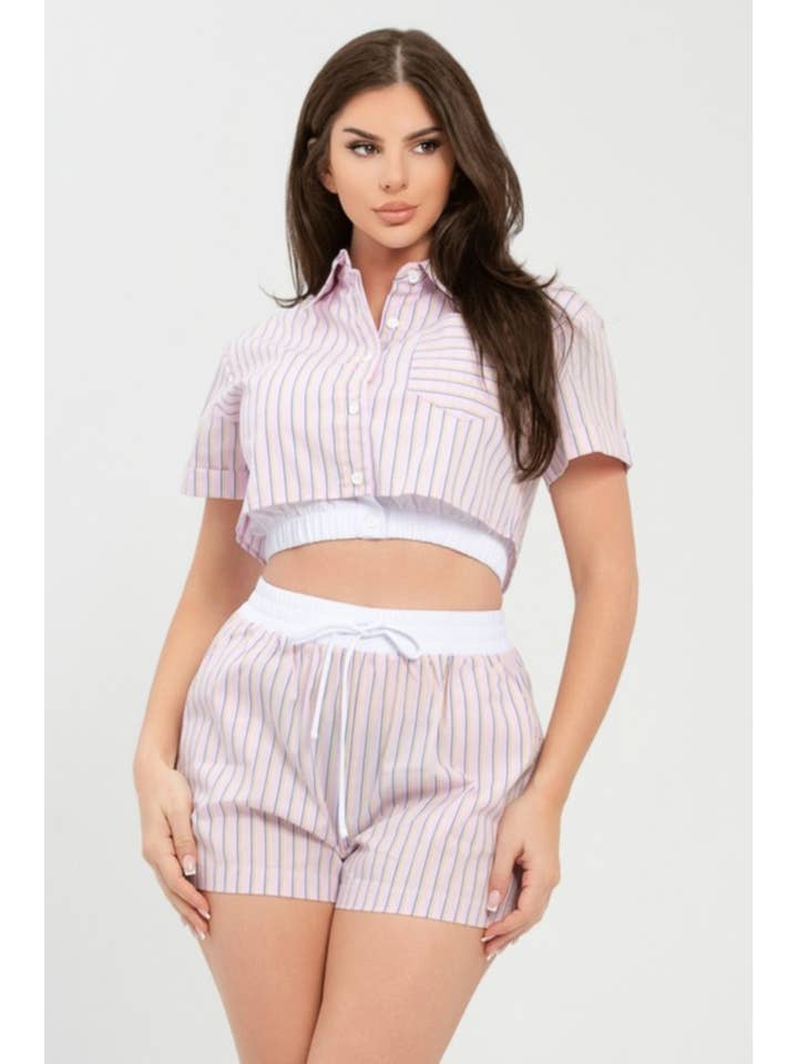 Ensemble court à rayures en popeline avec chemise boutonnée et short pour la vente par JBLA FASHION