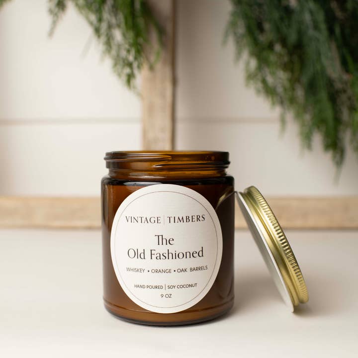 The Old Fashioned 9oz Soy Coconut Candle for wholesale by Vintage Timbers Candle by Lola & Dunelly