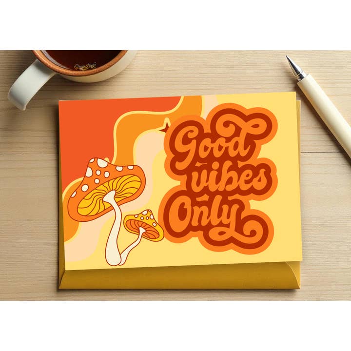 Good Vibes Only Retro Cottagecore Handmade Greeting Card for wholesale by Midnight Dahlia Studio