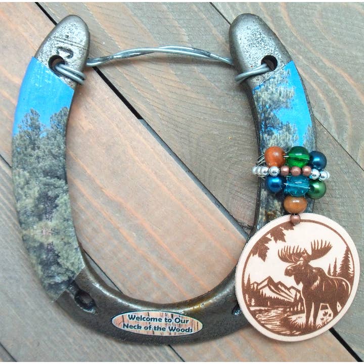 Big Lucky Horseshoe - Western/Cabin Neck of the Woods Moose for wholesale by The Lucky Horse Company