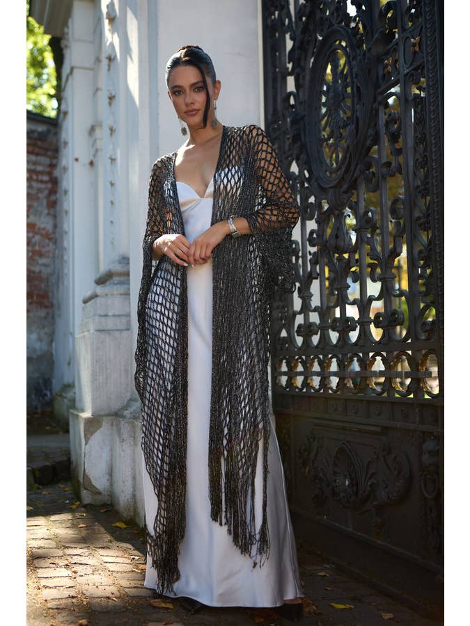 SAACHI - Wholesale Kimono - Women's - Metallic Crochet Fringed Kimono5