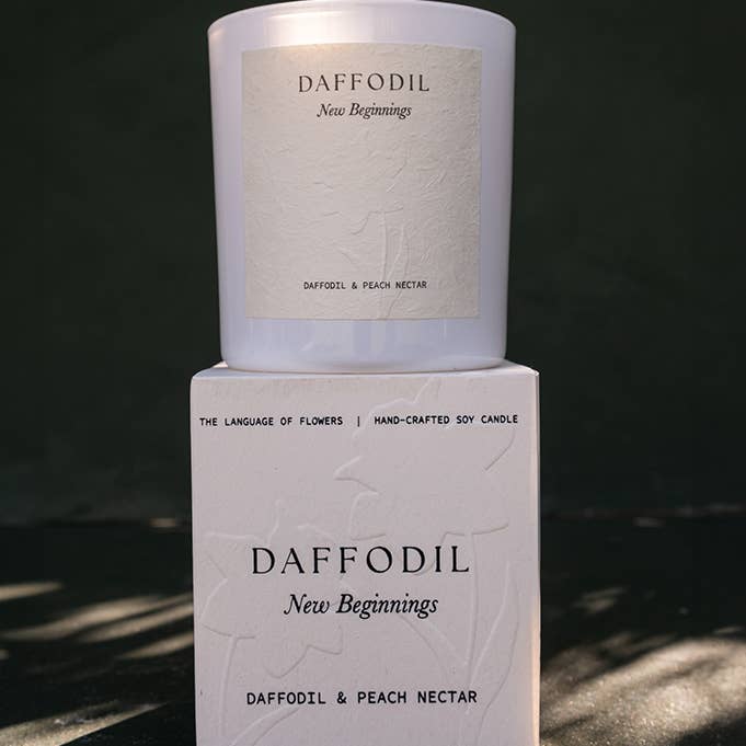 Beige Daffodil | 400gm Candle | Daffodil & Peach Nectar for wholesale on Faire