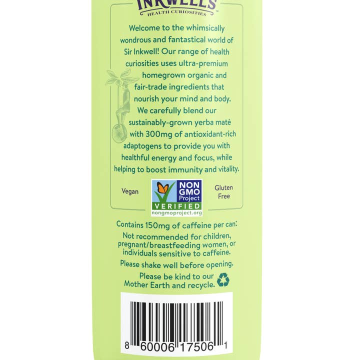 Sir Inkwell's Health Curiosities - Wholesale Health/Detox Tea - Adaptogen Infused Meyer Lemon & Mint Yerba Mate (12 Cans)2