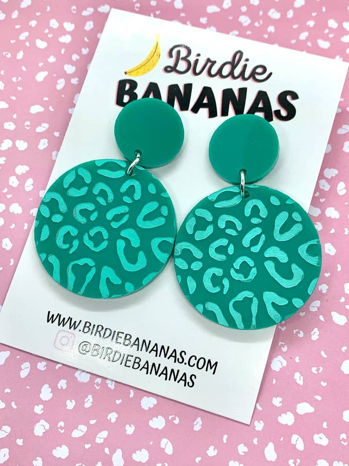 Luipaardprint Oorbellen Turkoois voor wholesale door Birdie Bananas