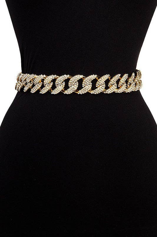Andrea Bijoux - Vente Ceinture – femme - CEINTURE DE CHAÎNE DE MODE À MAILLONS CHUNKY PAVÉS DE STRASS1