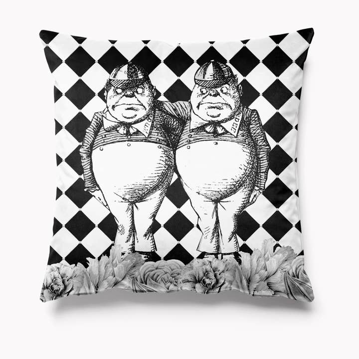 Alice in Wonderland Black and White - Velvet Cushion for wholesale by Kitsch Republic