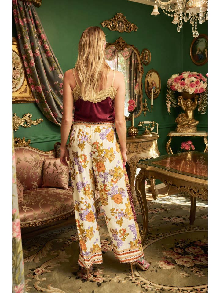 Ivory Floral Golden Aurela Pants for wholesale on Faire