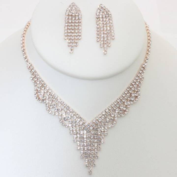 ENSEMBLE COLLIER ET BOUCLES D'OREILLES À FRANGES EN STRASS CRISTAL, S 19342 pour la vente par JOIA ACCESSORIES