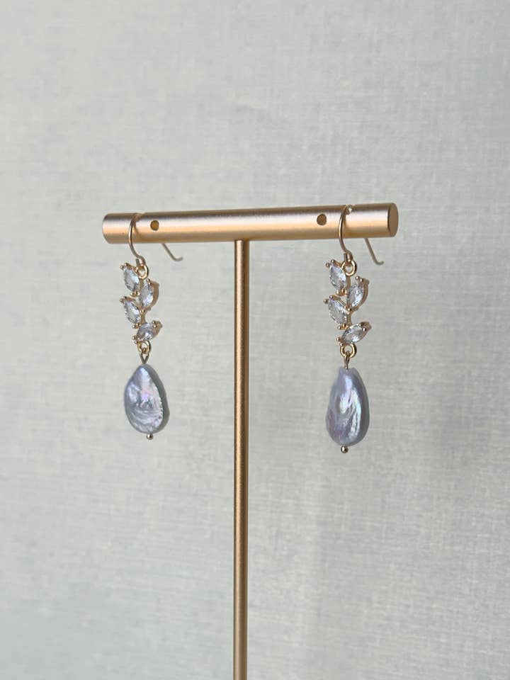 Blythe Earrings - Gold Pearl Wedding Jewelry for wholesale by Clay & Fern Co.