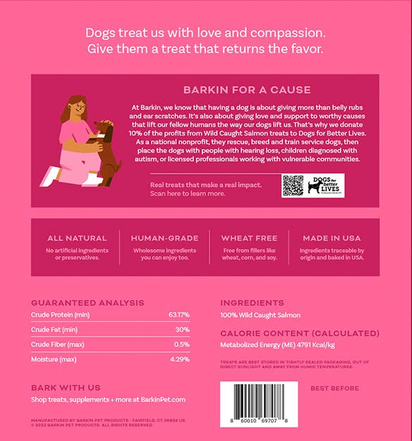 BARKIN - Wholesale Pet Treats - Dog - FREEZE DRIED WILD CAUGHT SALMON SINGLE INGREDIENT TREATS 3oz3
