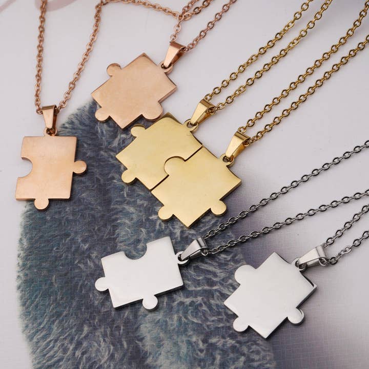 Puzzle Matching Couple Pendant Necklace in Stainless Steel for wholesale by Perimade & Co. LLC