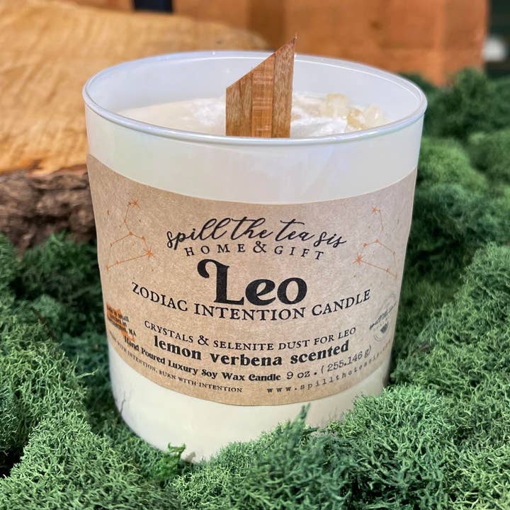 Bougie en cire de soja Leo Zodiac Sign Intention, 9 oz pour la vente par Spill the Tea Sis Apothecary